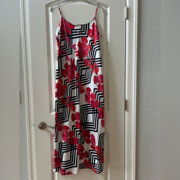 Natori maxi length bold geometric spaghetti strap silky sleep dress L. EUc - Picture 1 of 12